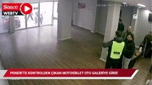Pendik'te kontrolden çıkan motosiklet oto galeriye girdi