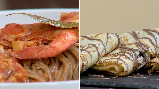 Spaghetti aux crevettes, Crêpe au chocolat - Koujinetna haka S4 EP 90