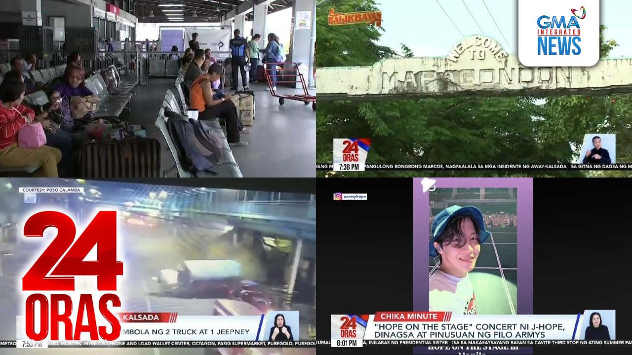24 Oras: (Part 3) Makasaysayang simbahan, ancestral homes atbp., mae-enjoy sa historical tour sa Maragondon; PBBM sa mga biyahero ngayong Semana Santa: Ayusin ang ugali sa pagmamaneho; "Hope on the Stage" concert ni J-Hope, dinagsa at pinusuan..., atbp.