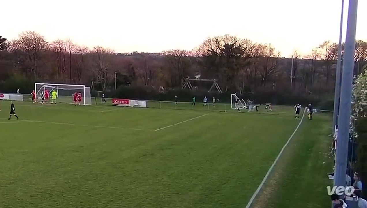 Ollie Moores heads in Holsworthy's winning goal...
