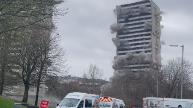 Wyndford Towers in Glasgow reduced to rubble in a dramatic controlled demolition