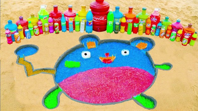 How to make Rainbow Marill in Pokemon with Orbeez, Fanta, Monster, Coca Cola, Mentos & Popular Sodas