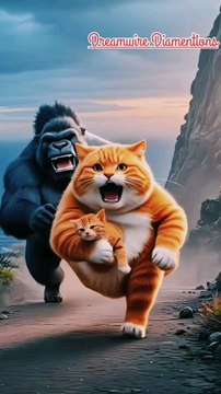 Wild Animal Drama! 🐱💥 Cat Protects Kittens From Monkey… Panda Hero Saves the Day! #ViralVideo #CatVsMonkey