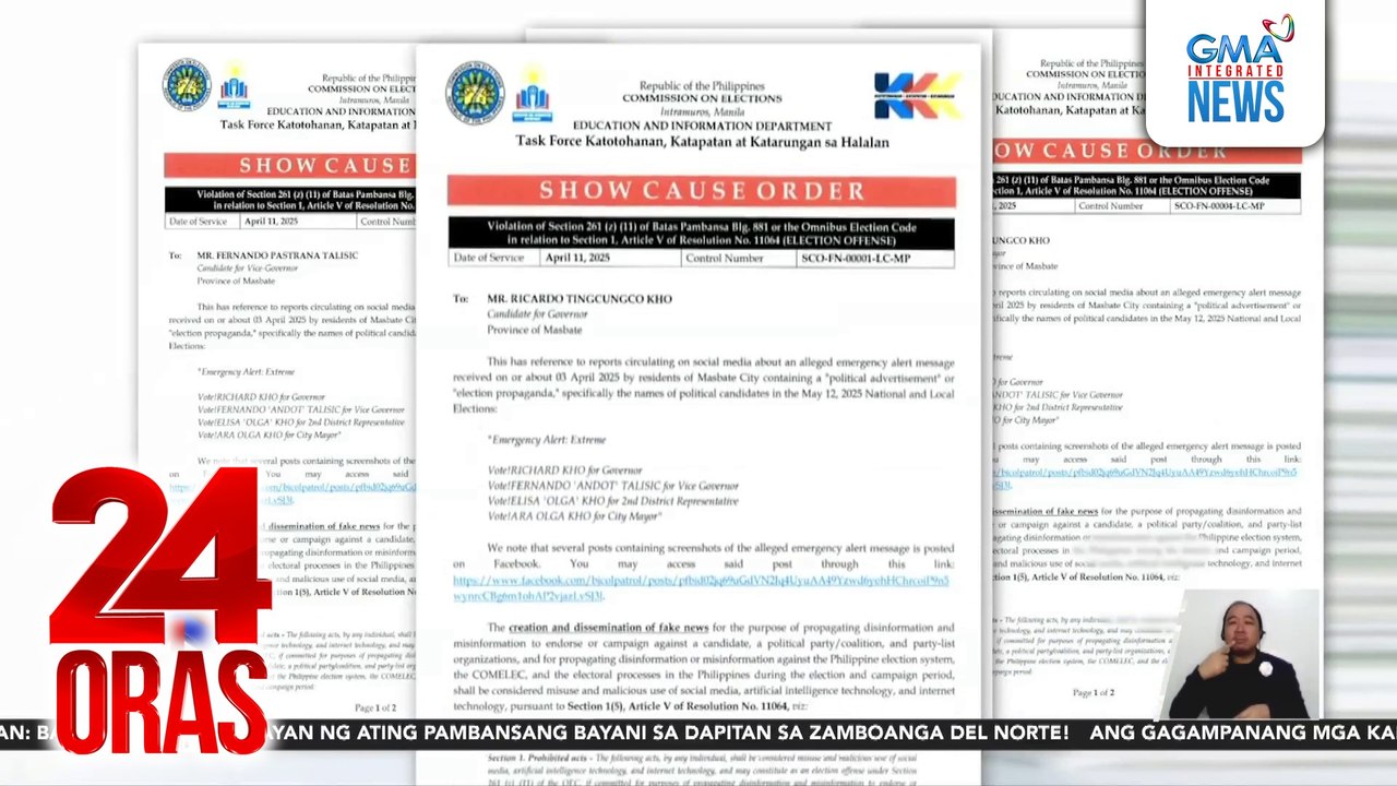 Show cause order kaugnay ng paggamit umano ng emergency alert, sasagutin ng kampo ni Kho | 24 Oras
