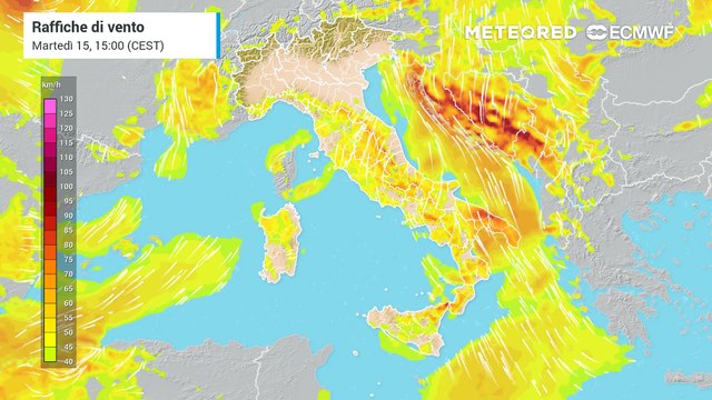 Martedì 15 aprile 2025: forti raffiche di vento