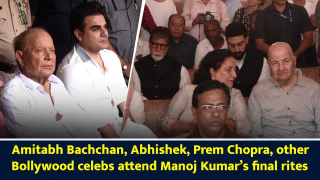 Amitabh Bachchan, Abhishek, Prem Chopra, other Bollywood celebs attend Manoj Kumar’s final rites
