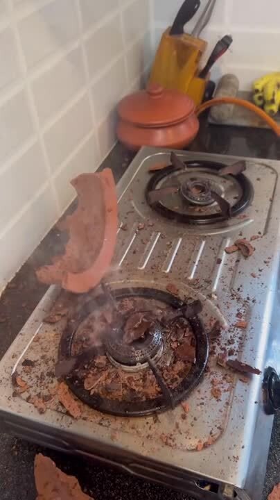 Clay Pot Explodes Instantly When Set On Heated Stove