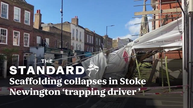 Scaffolding Collapses In High Winds 'Trapping Driver' On Busy Hackney Street
