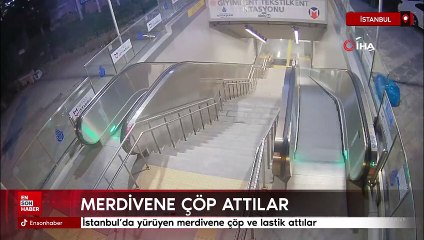 İstanbul’da yürüyen merdivene çöp ve lastik attılar