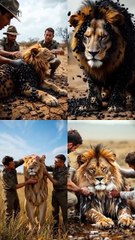 Heroic rescue of a lion invaded by worms _wildlife _ai _animals