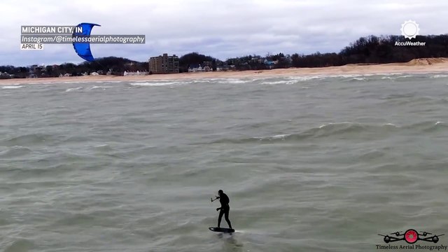 Windy shores perfect for kite surfing over Lake Michigan