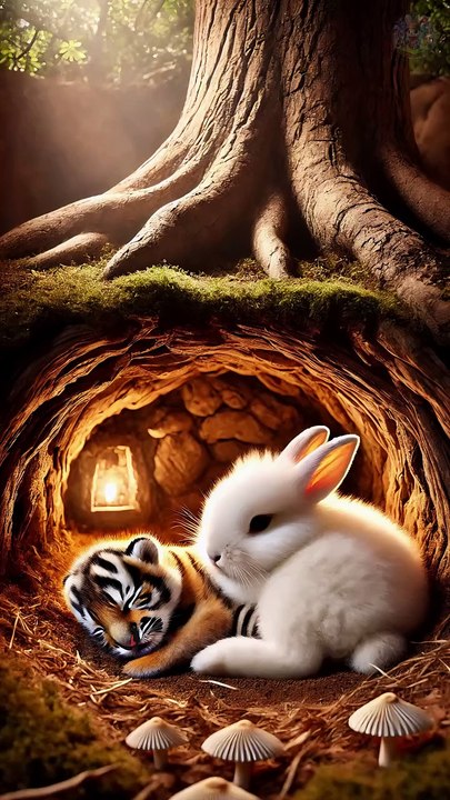 Cute rabbit saves poor little tiger cub 🐰 #RabbitRescue #CuteAnimals #AnimalRescue