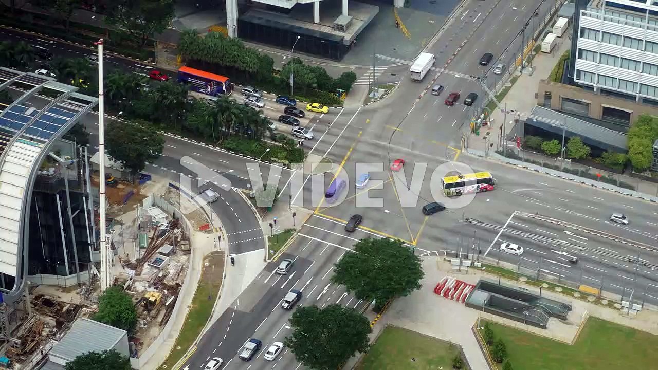 Singapore - Circa Aerial time lapse of a busy intersection in Singapore