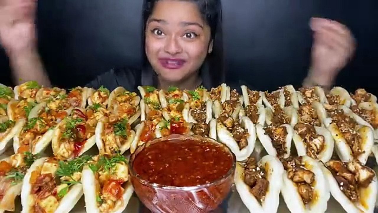 50 STUFFED BAO BUN EATING CHALLENGE 😋 CHICKEN STUFFED BAO BUNS AND PANEER STUFFED BAO BUN _ MUKBANG