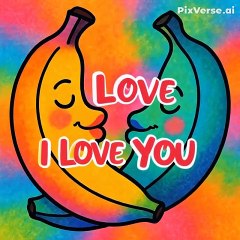 Beautifull male female bananas kissing each other