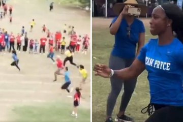 Fraser-Pryce participa en una carrera 'escolar' contra otras madres... ¡y arrasa! 