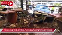 Aracın sıkıştırdığı otomobil pastane duvarına çarparak durabildi