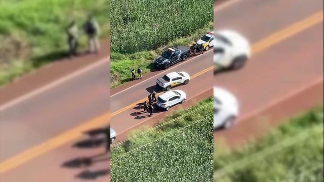 Imagens aéreas do Falcão 13 revelam momento da interceptação de veículo com drogas no Oeste do Paraná