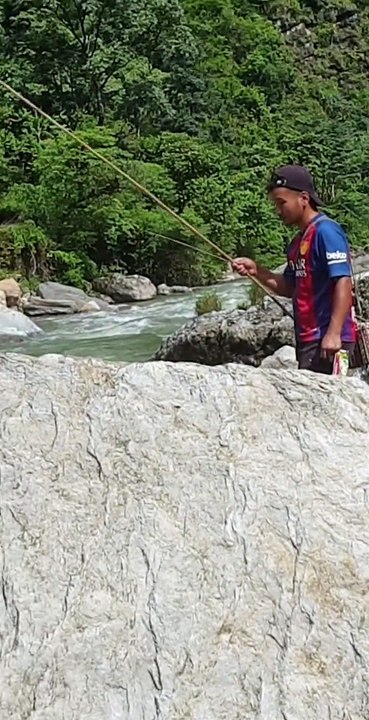 Hook and Rod Fishing in Nepal | Himalayan Trout Fishing in Nepal with Bamboo Stick Angling |