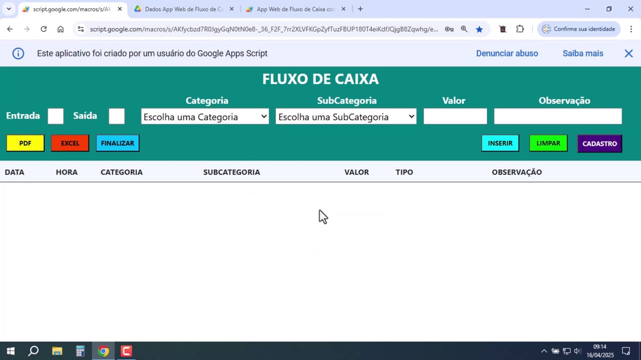 Planilhas Google | App Web de Fluxo de Caixa com Login | Apps Script | PRONTO E GRÁTIS