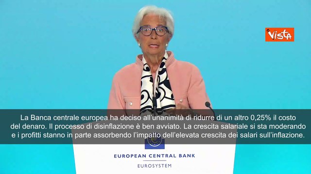 La Bce taglia ancora i tassi di 25 punti base, al 2,25%. Lagarde: Domina incertezza