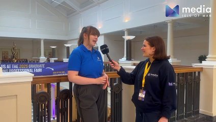 Sadie Gilbert chats with Emma Ames of Zurich and Lucy Knox from Capital at the Isle of Man graduate fair 2025