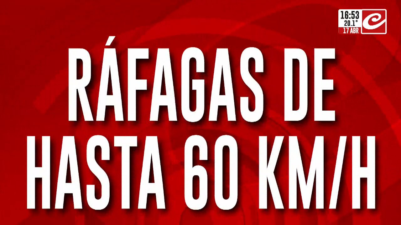 Alerta amarilla por tormentas fuertes: ráfagas de hasta 60 km/h