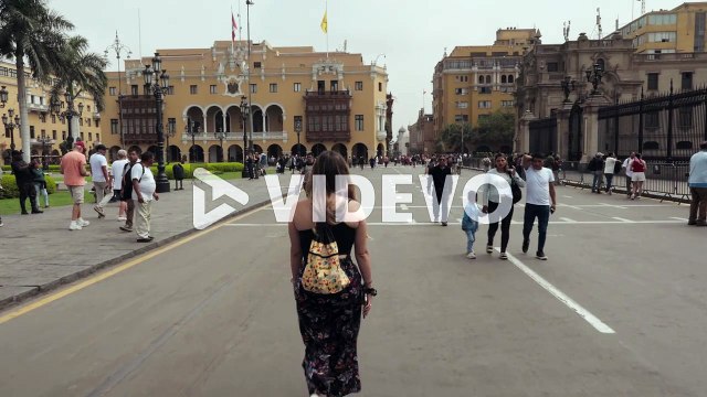 Plaza Mayor or Plaza de Armas of the historic center of Lima, Peru slow motion
