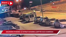 Arazözün Otomobil İle İstinat Duvarına Çarptığı Kaza Kamerada