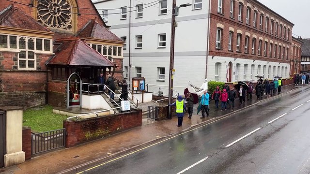 Entering Crediton Methodist Church during Good Friday Walk of Witness (Will Goddard, Crediton Courier)