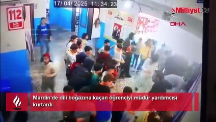 Dili boğazına kaçan öğrenciyi müdür yardımcısı kurtardı! Korku dolu anlar kamerada
