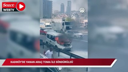 Kadıköy'de yanan araç TOMA ile söndürüldü