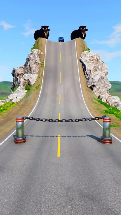 Cars & Bus vs Chain Bollard Trap - BeamNG.Drive