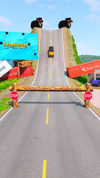 Cars & Big School Bus vs Log Trap - BeamNG.Drive