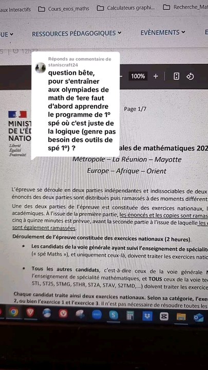 Quels chapitres cibler pour S'entraîner pour les Olympiades ? ✅️S'entraîner pour les Olympiades de première spé maths.#olympiade #première #spemaths