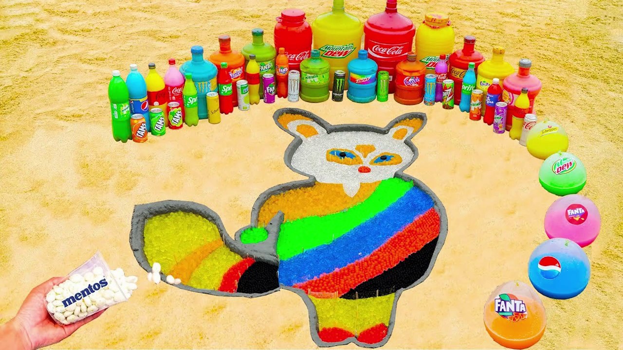 How to make Rainbow Shifu in KungFu Panda with Orbeez, Balloons of Fanta, Coca Cola, Mentos & Sodas