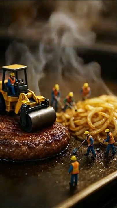 Make cheeseburger . . . #aiart #miniature #tinyworkers #food #cooking #cheeseburger