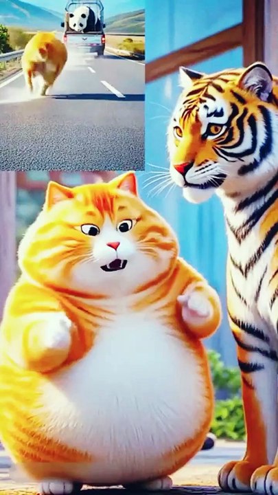 Brave brown cat help panda