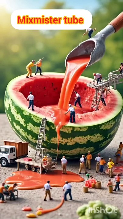 Tiny people with fruits