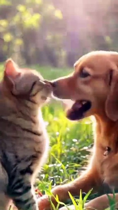 Unlikely Besties: Cat & Dog's Heartwarming Friendship 🐱🐶❤️ #cat #kitten #doglover #catlover #cutecat