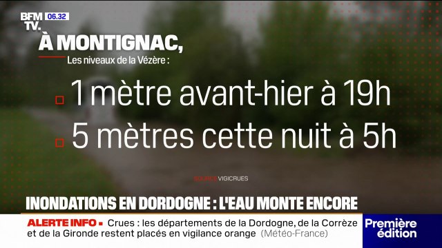 Inondations en Dordogne: le niveau de la rivière, la Vézère, a dépassé les 5m à Montignac-Lascaux