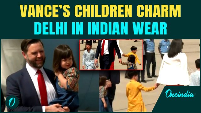 JD Vance's Kids Steal Spotlight in Traditional Indian Attire on Arrival in Delhi | Usha Vance | Modi