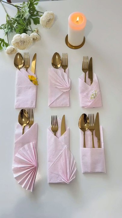 Easy Dining Table Decor via: @_homeblogstoryDiscover simple and stylish ways to set your dining table with this easy decor video! Learn creative ideas for folding napkins and placing cutlery to impress your guests effortlessly. Perfect for any occasion!