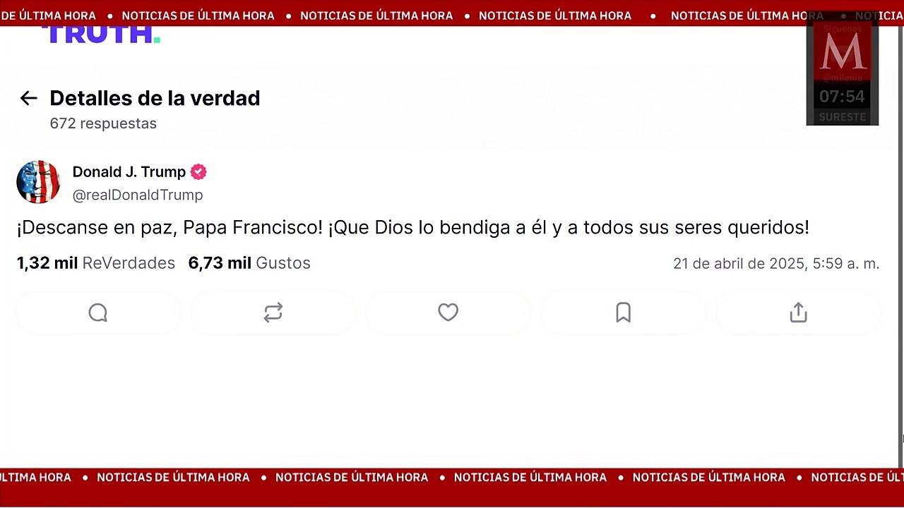 "Que Dios lo bendiga": Donald Trump reacciona a muerte del Papa Francisco