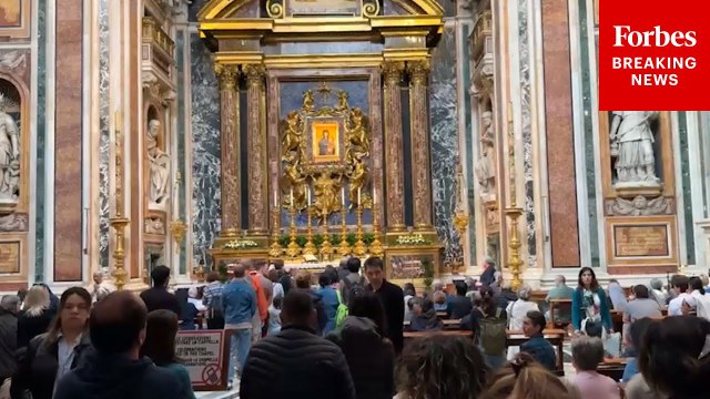 Crowds Gather At The Santa Maria Basilica In Rome, Italy, After Pope Francis Passes Away At 88