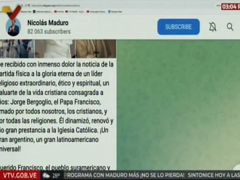 Presidente Nicolás Maduro: Nuestro amor y administración para ti, querido Francisco