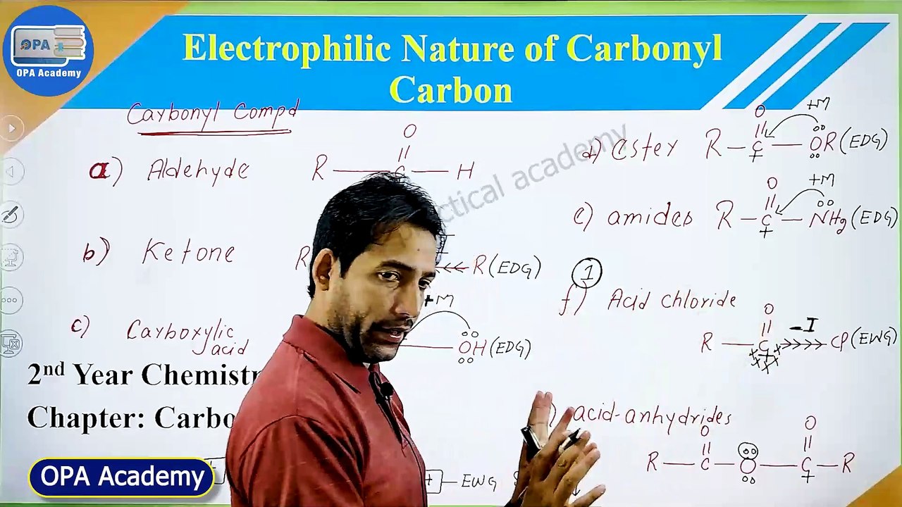 4.electrophilic nature of carbonyl carbon