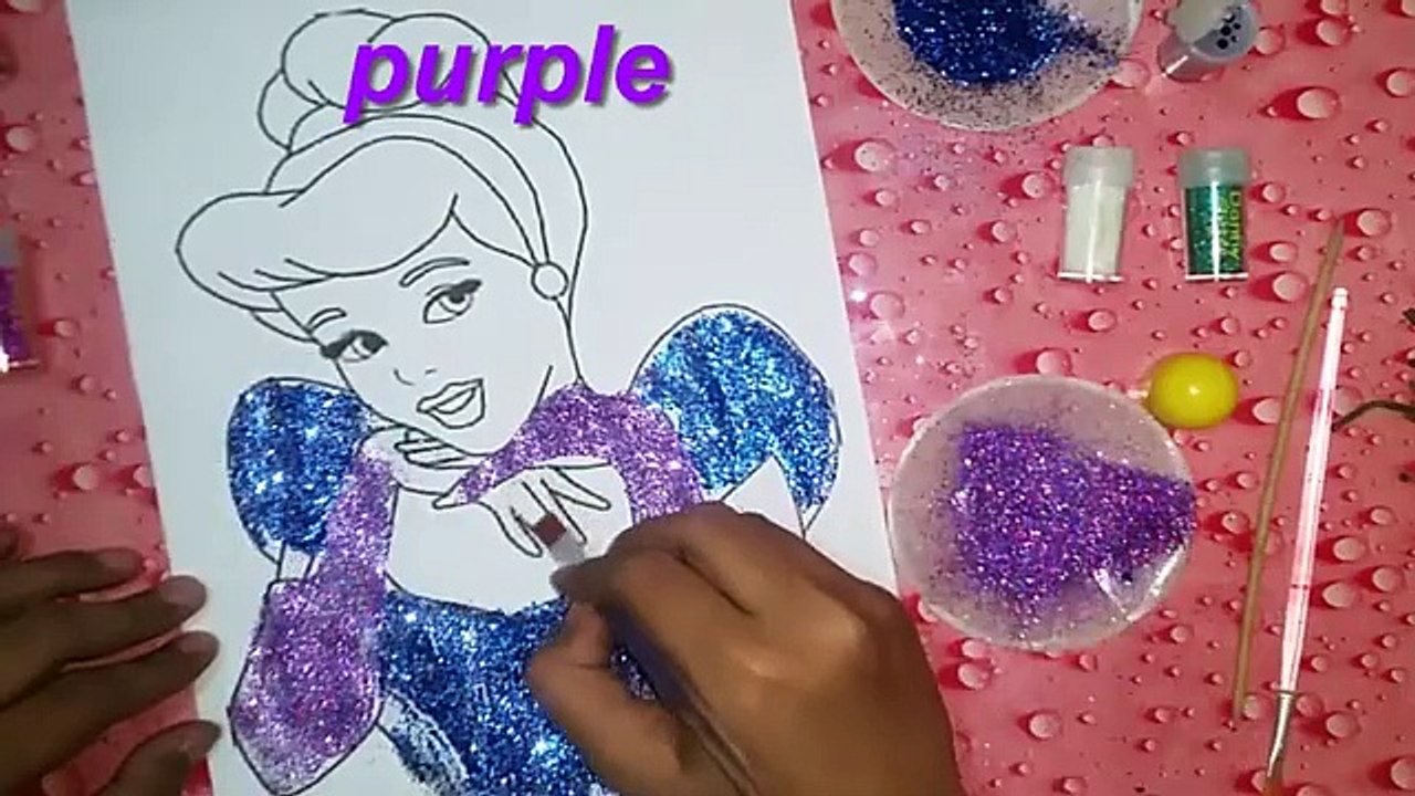 Glitter Cinderella drawing and coloring _ #KidsColoring Learn Colors for kids