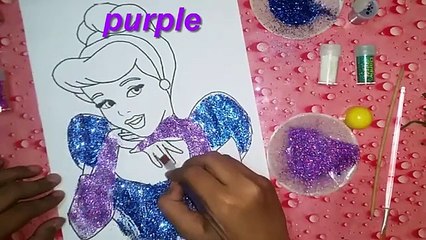Glitter Cinderella drawing and coloring _ #KidsColoring Learn Colors for kids
