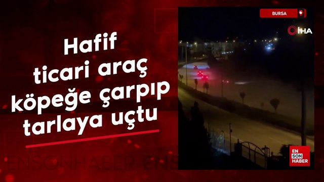 Bursa'da hafif ticari araç köpeğe çarpıp tarlaya uçtu